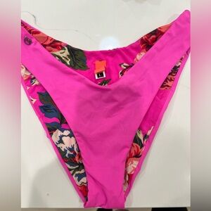 Maaji Hot Pink Bikini Bottom with Floral Trim